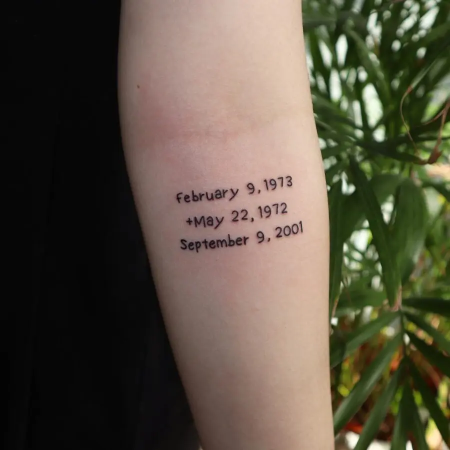 Significant dates inked in elegant script