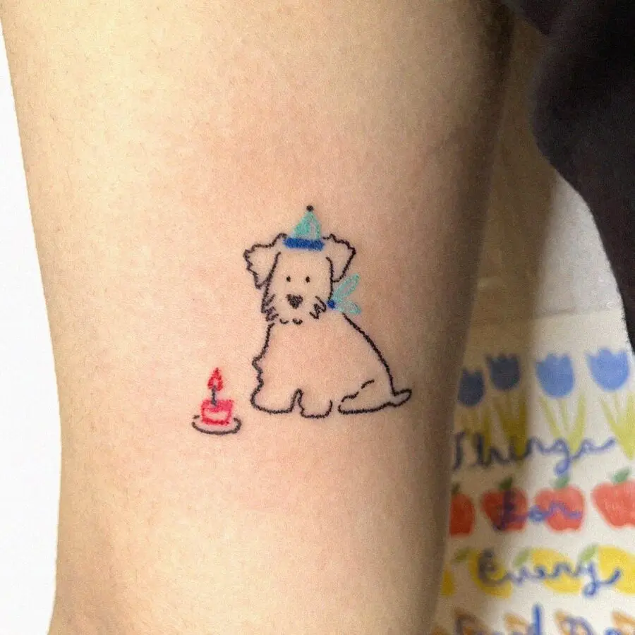 Cute dog tattoo celebrating a birthday