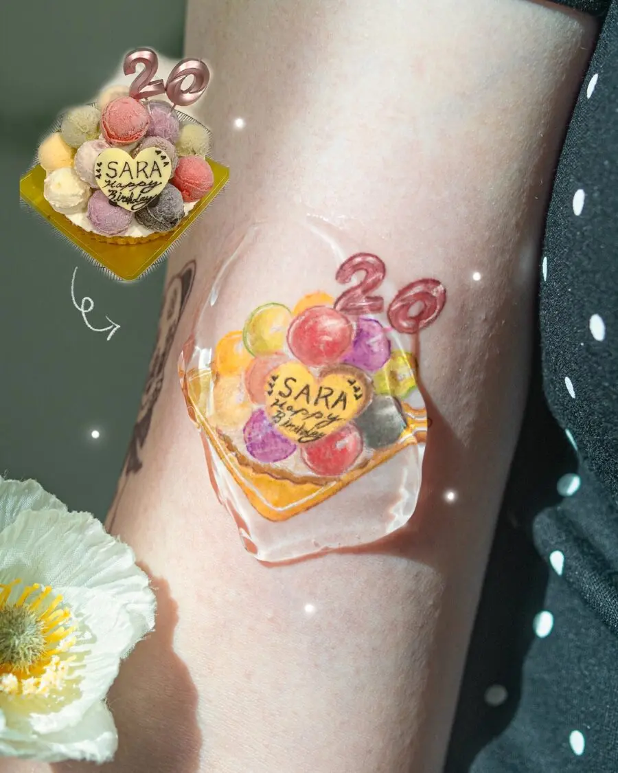 Colorful birthday cake and ice cream tattoo