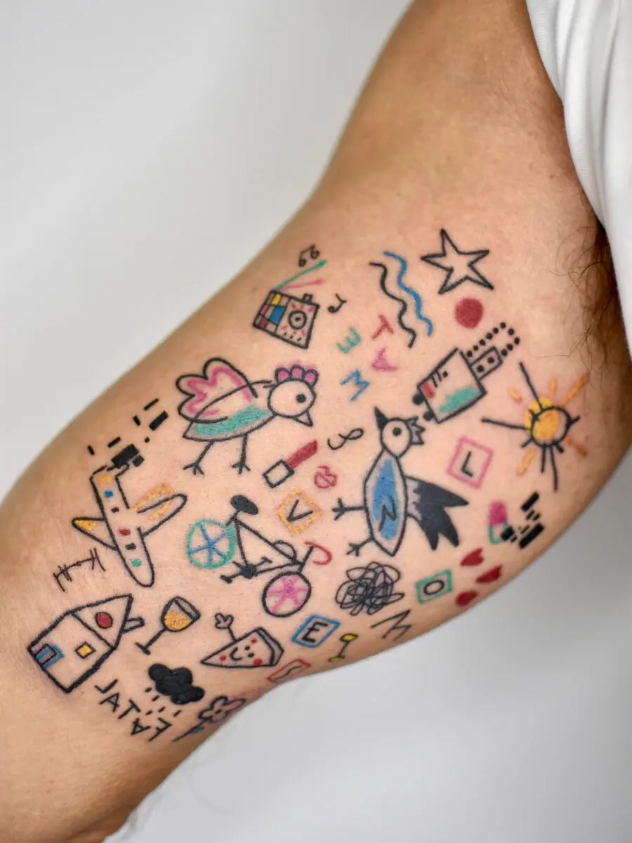 Vibrant and playful birthday-themed tattoos