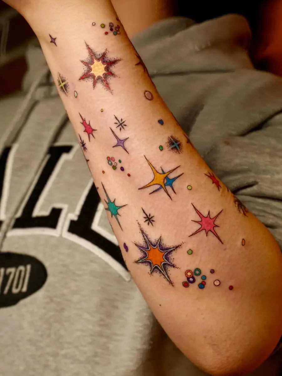 Colorful sparkles and stars shine bright