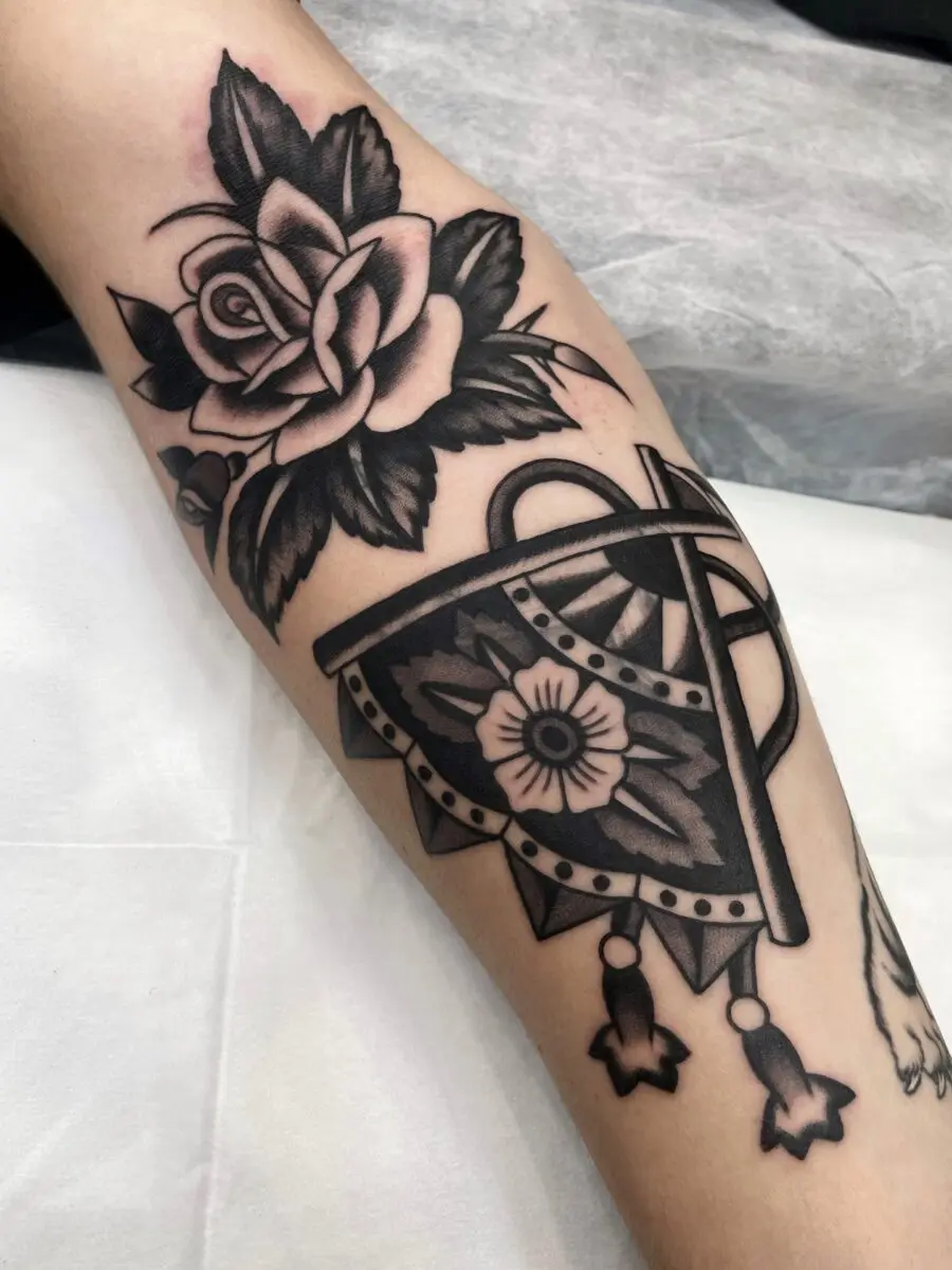 Black rose and dreamcatcher tattoo design