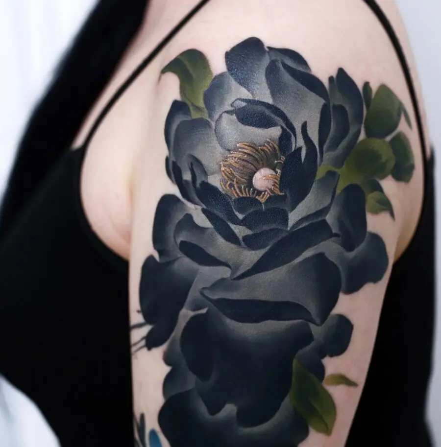 Elegant black rose tattoo cover-up design