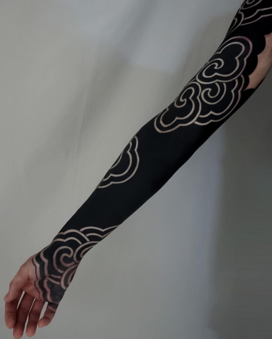 Beautiful black cloud sleeve tattoo concept