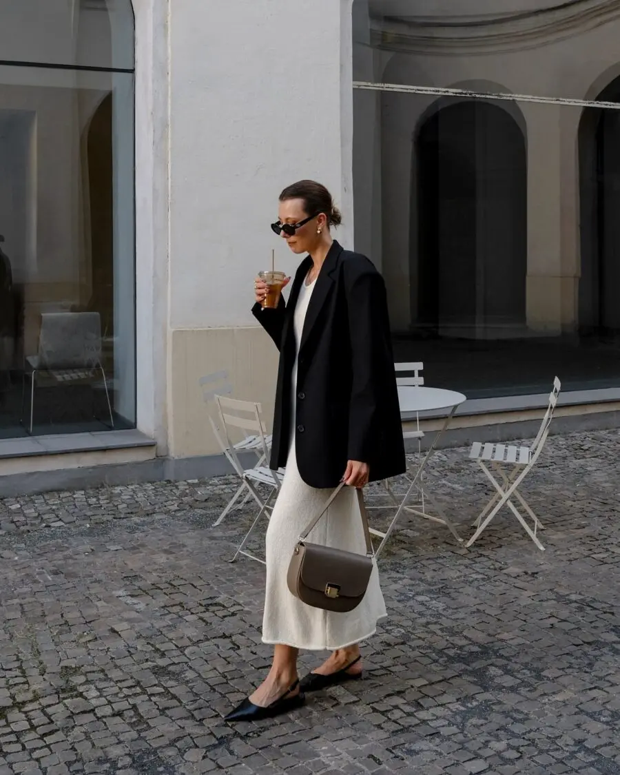 Elevated casual blazer dress street style look