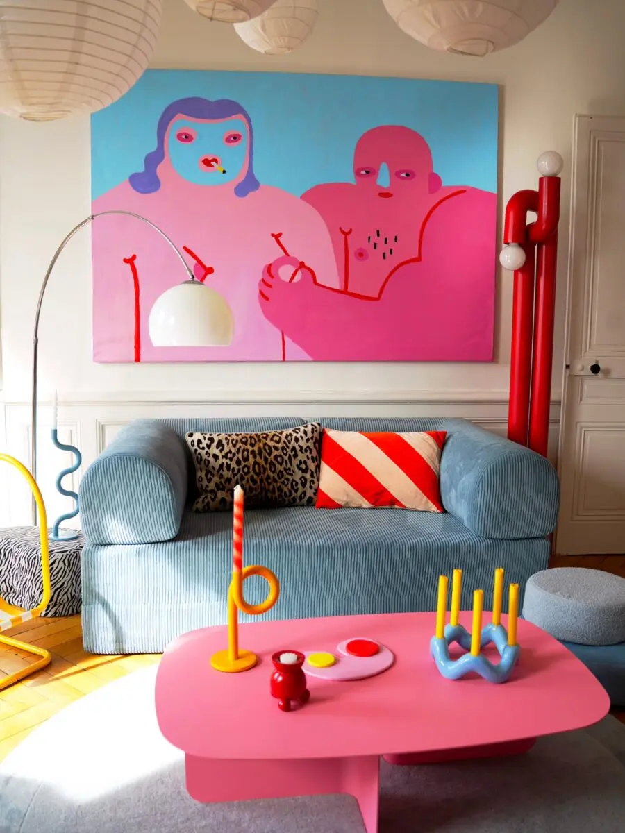 Vibrant and playful blue living room decor
