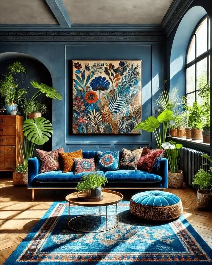 Vibrant blue hues and lush greenery unite