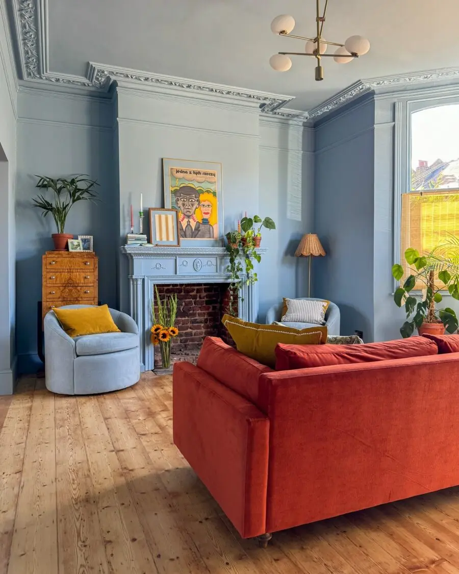 Stylish Blue Living Room with Modern Touches
