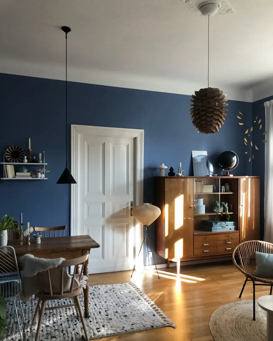 Chic Blue Living Room with Vintage Accents