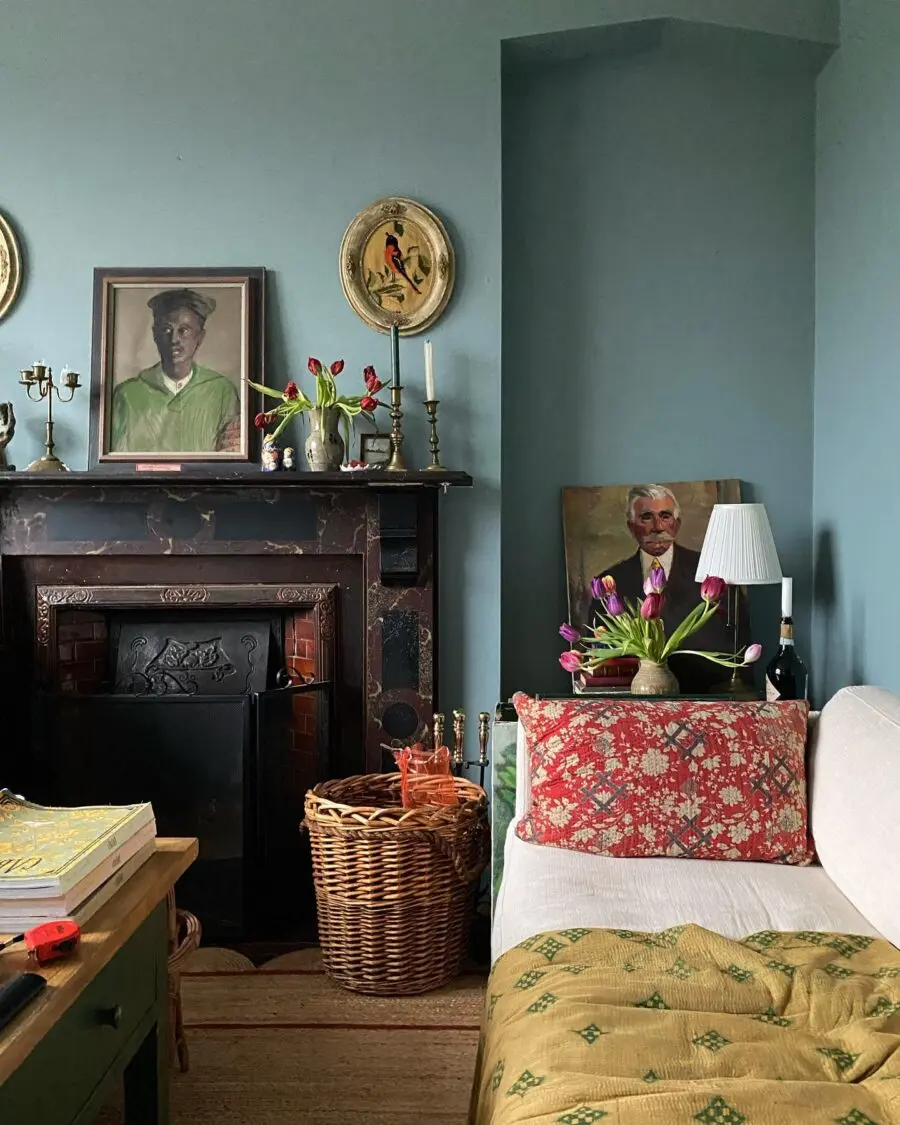 Charming Blue Living Room with Vintage Touches
