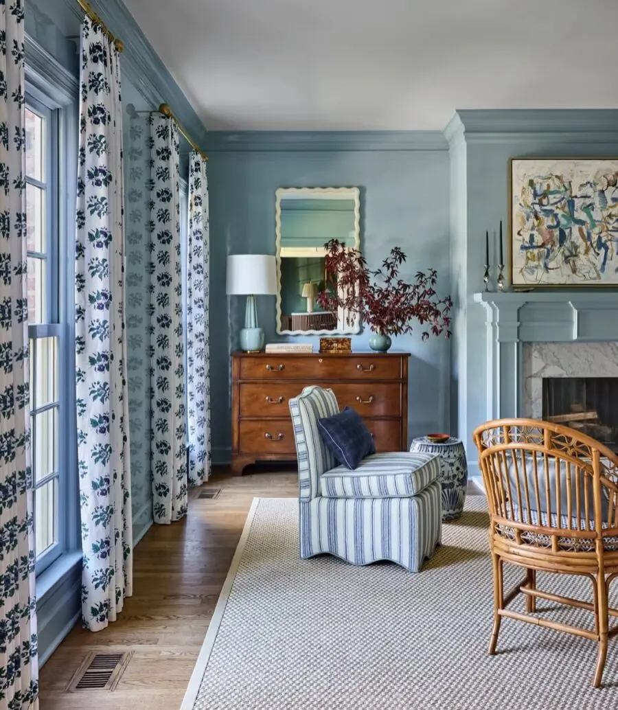 Elegant Blue Living Room with Vintage Charm