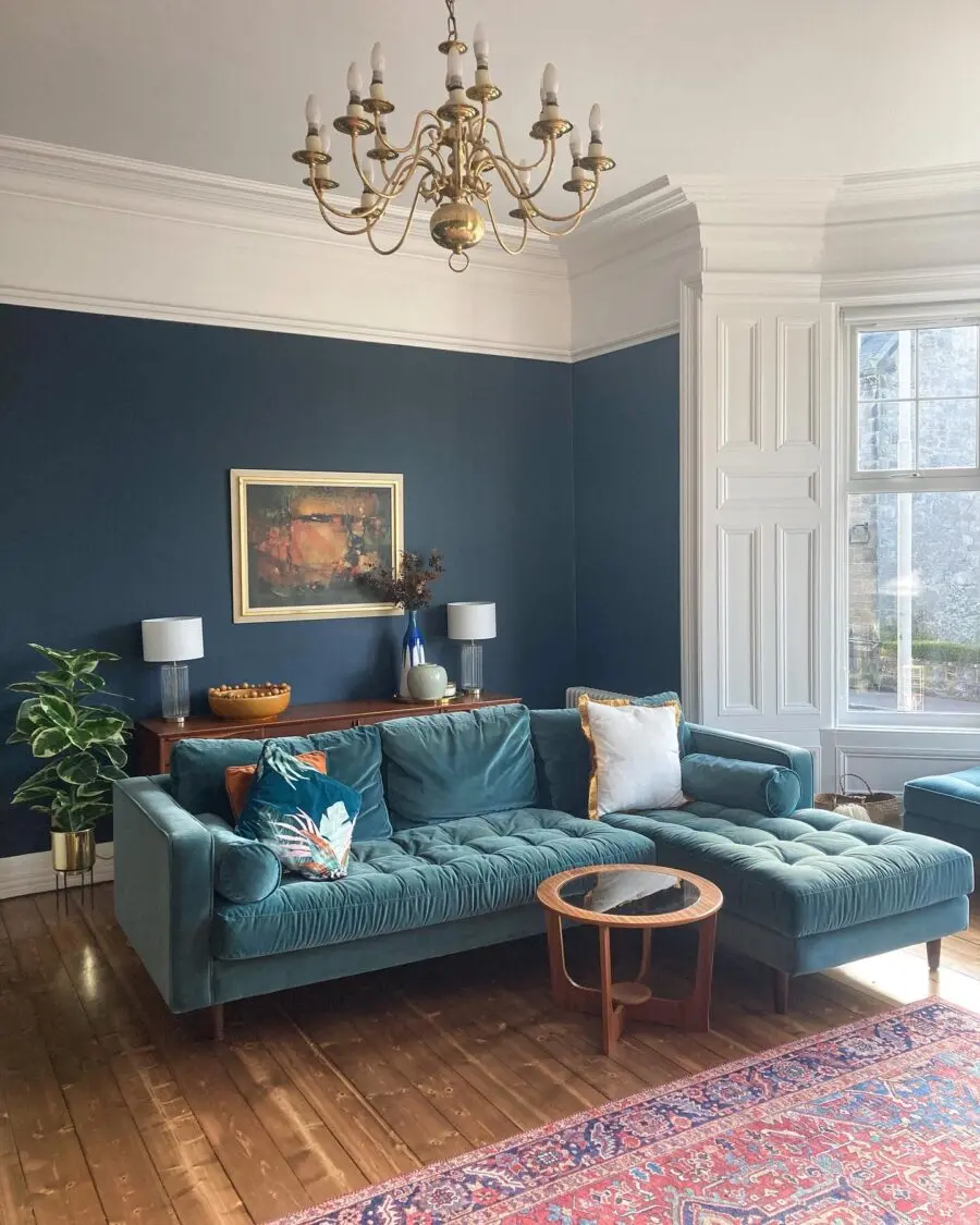 Elegant blue living room with vintage charm