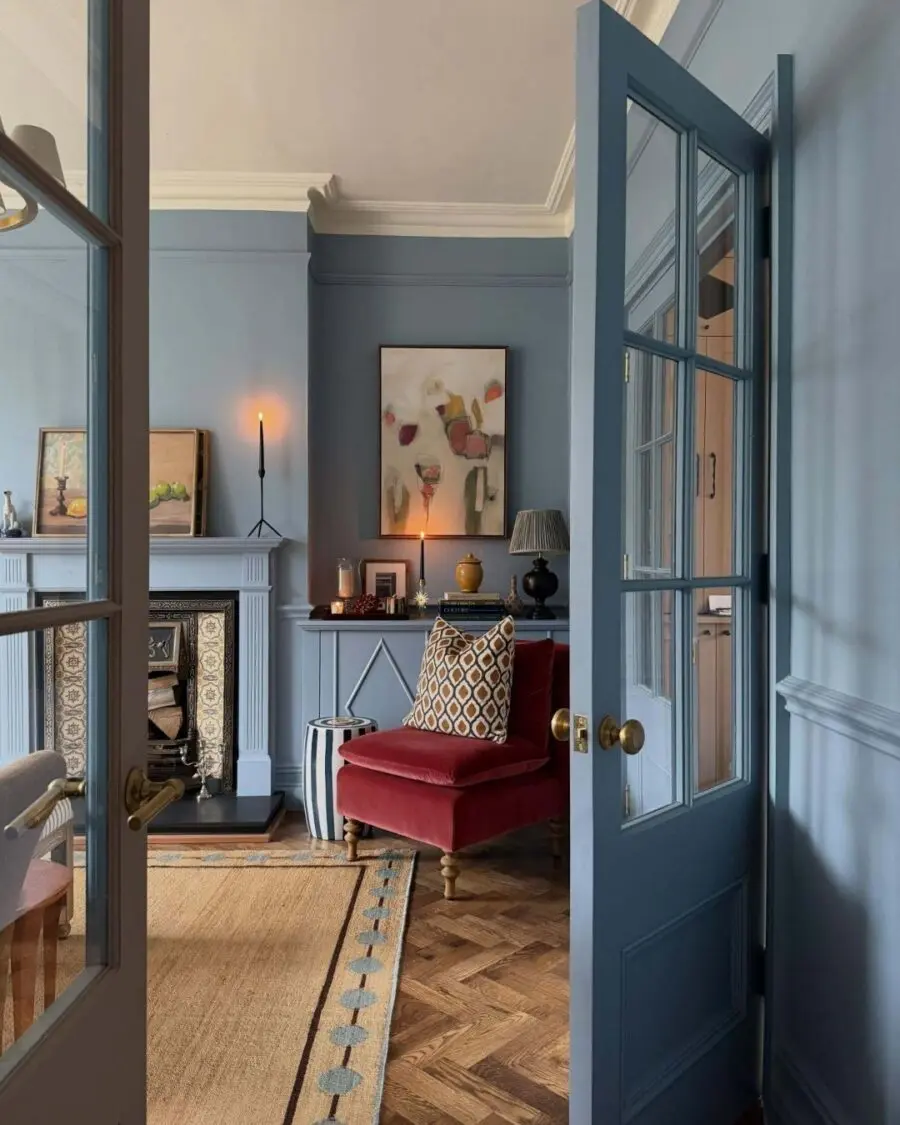 Charming blue living room with vintage accents