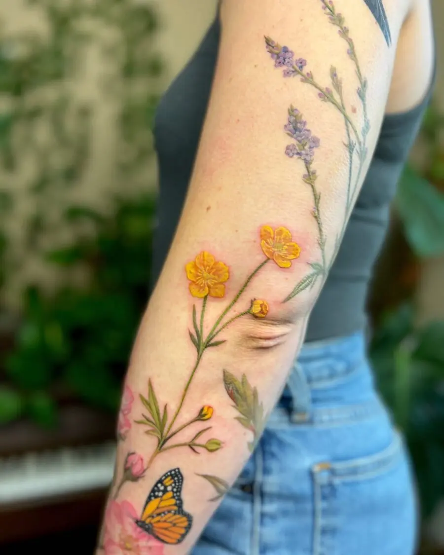 Vibrant Buttercup and Bloom Tattoo Design