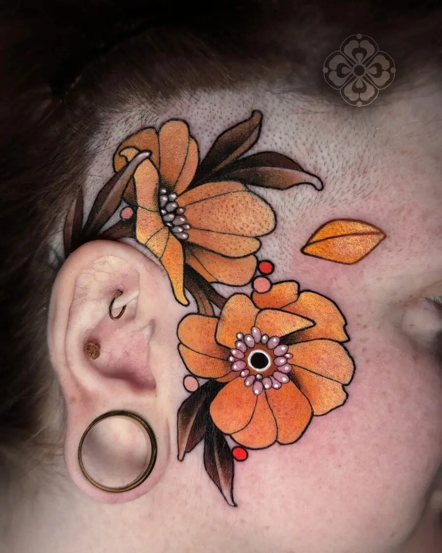 Whimsical buttercup flower tattoo on the side