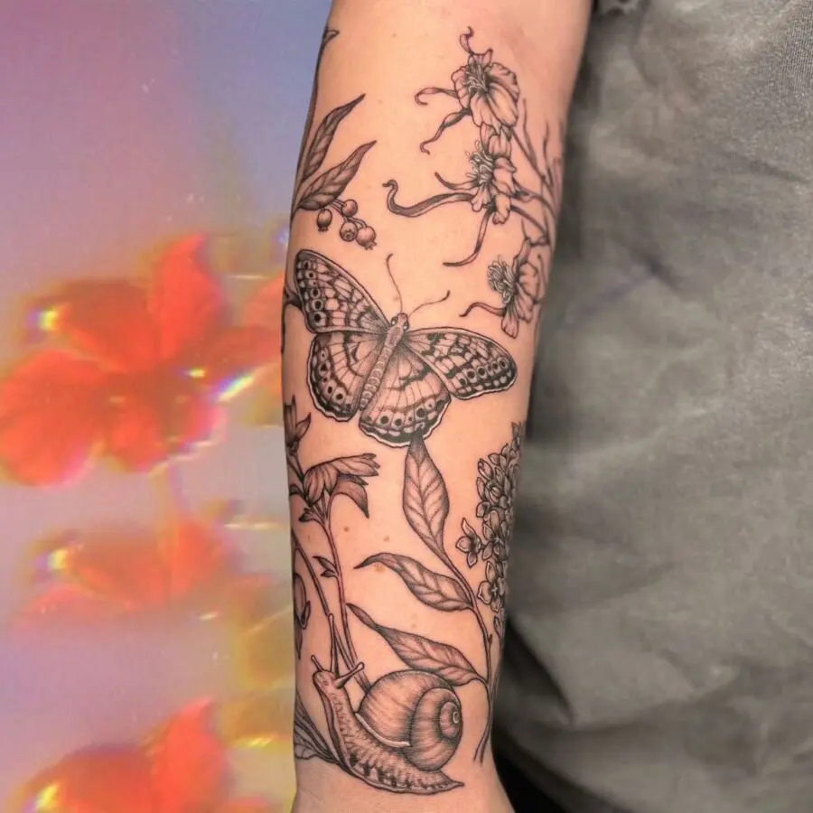 Elegant floral half sleeve tattoo design