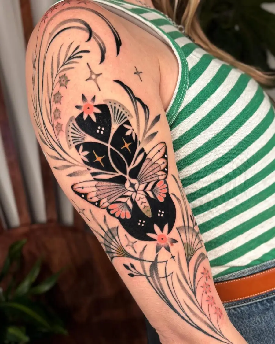Elegant half sleeve featuring a butterfly motif