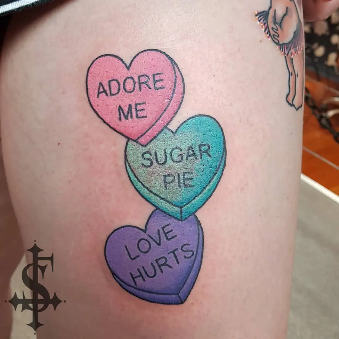 Sweet candy heart tattoo design with playful vibes
