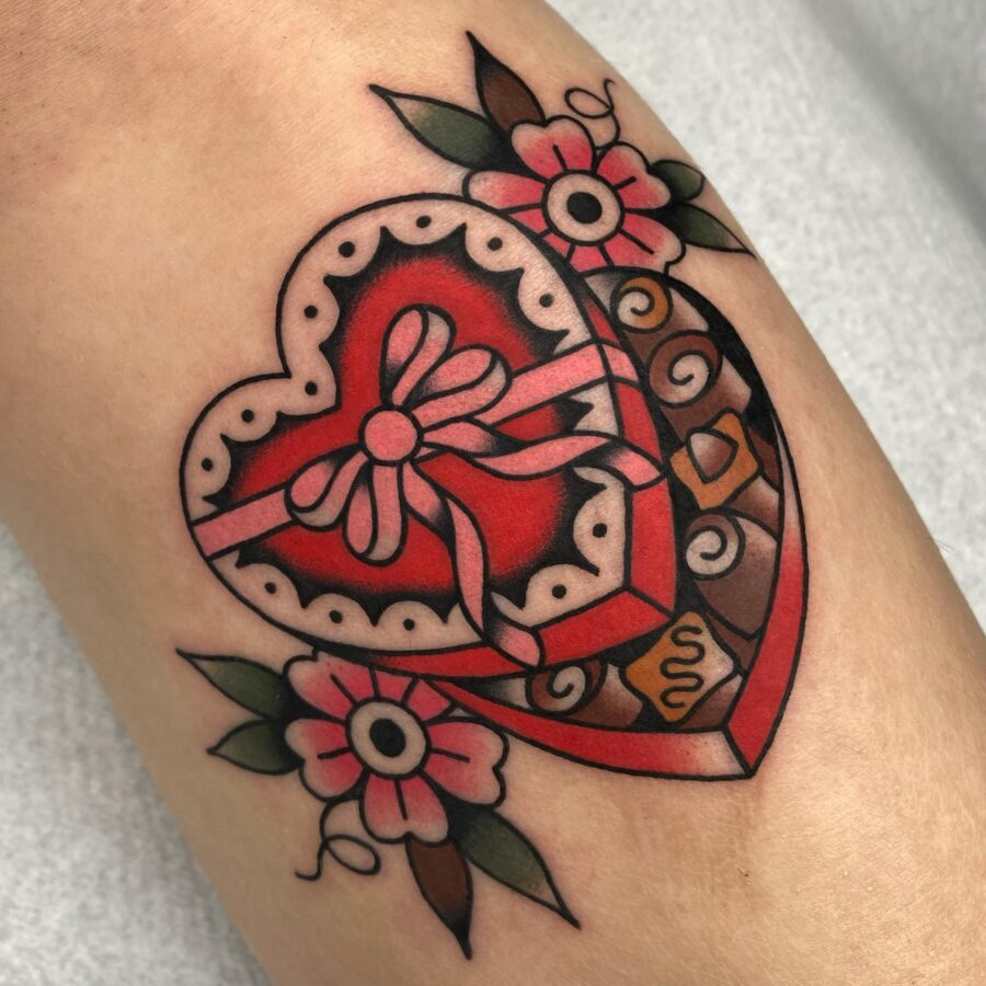 Colorful heart-shaped candy tattoo design