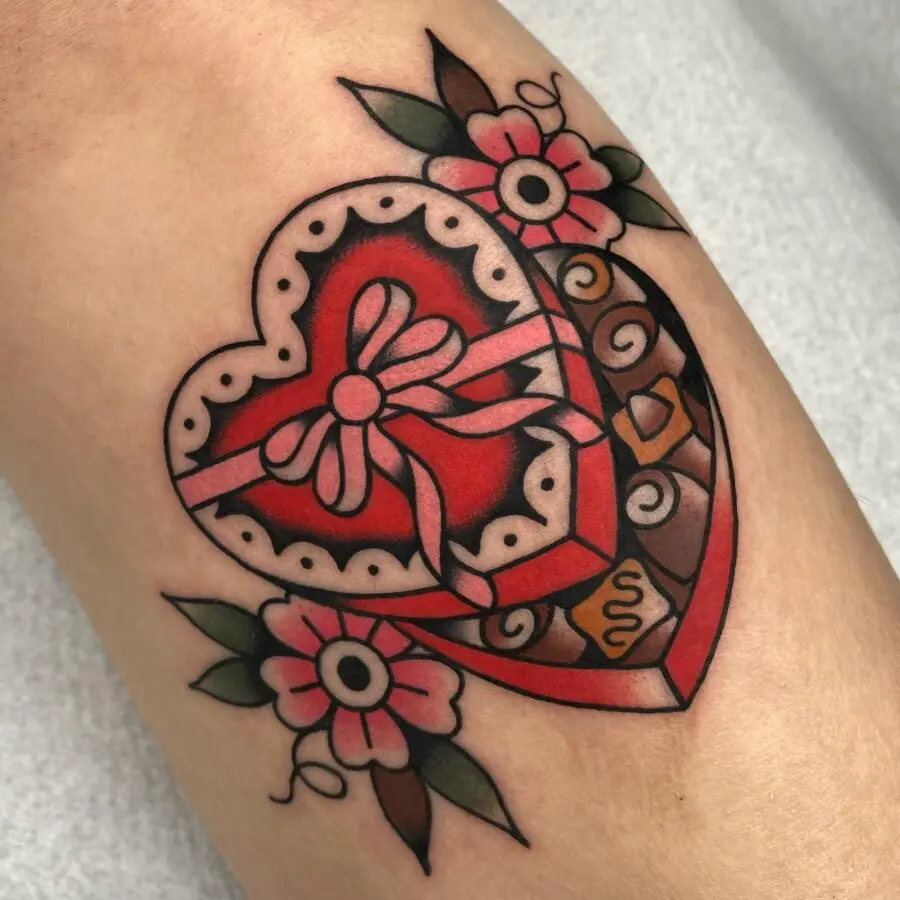Colorful heart-shaped candy tattoo design