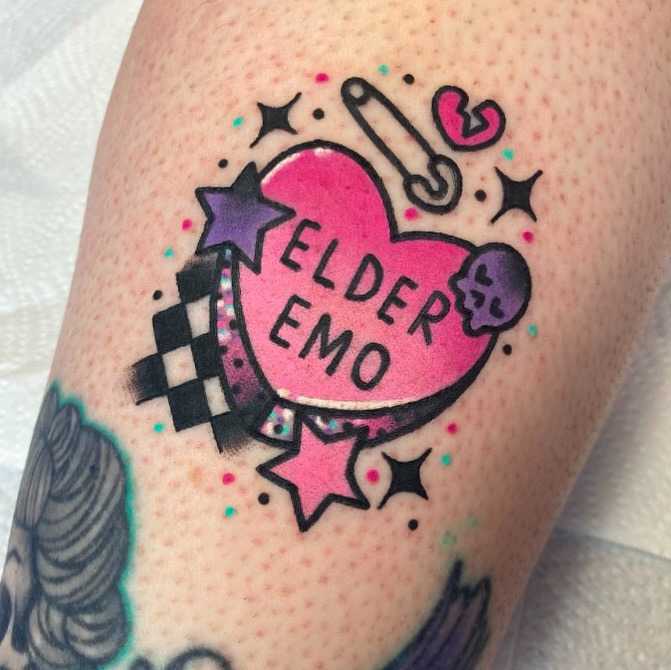 Playful and nostalgic elder emo tattoo design
