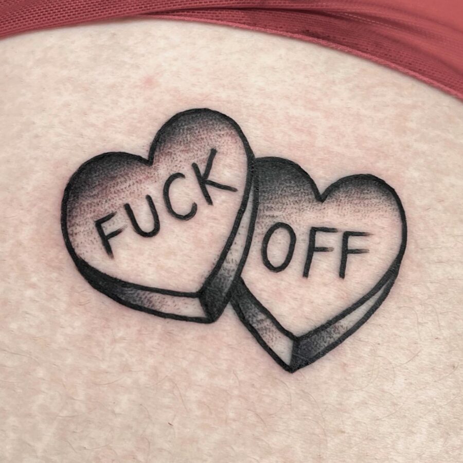 Bold message in playful candy heart design