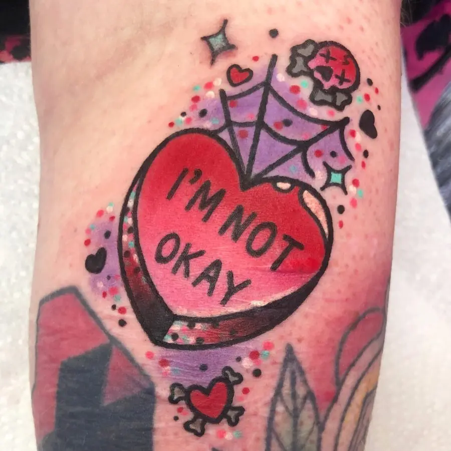 Bold candy heart tattoo expression of emotion
