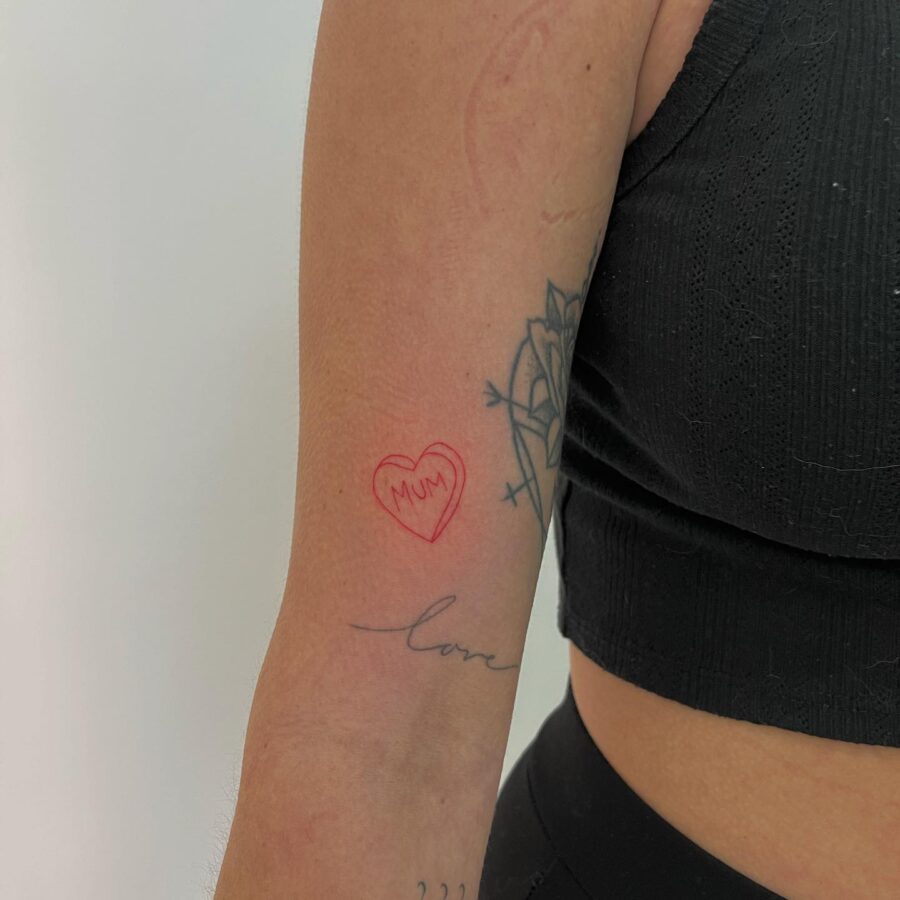 Charming red heart tattoo for mom