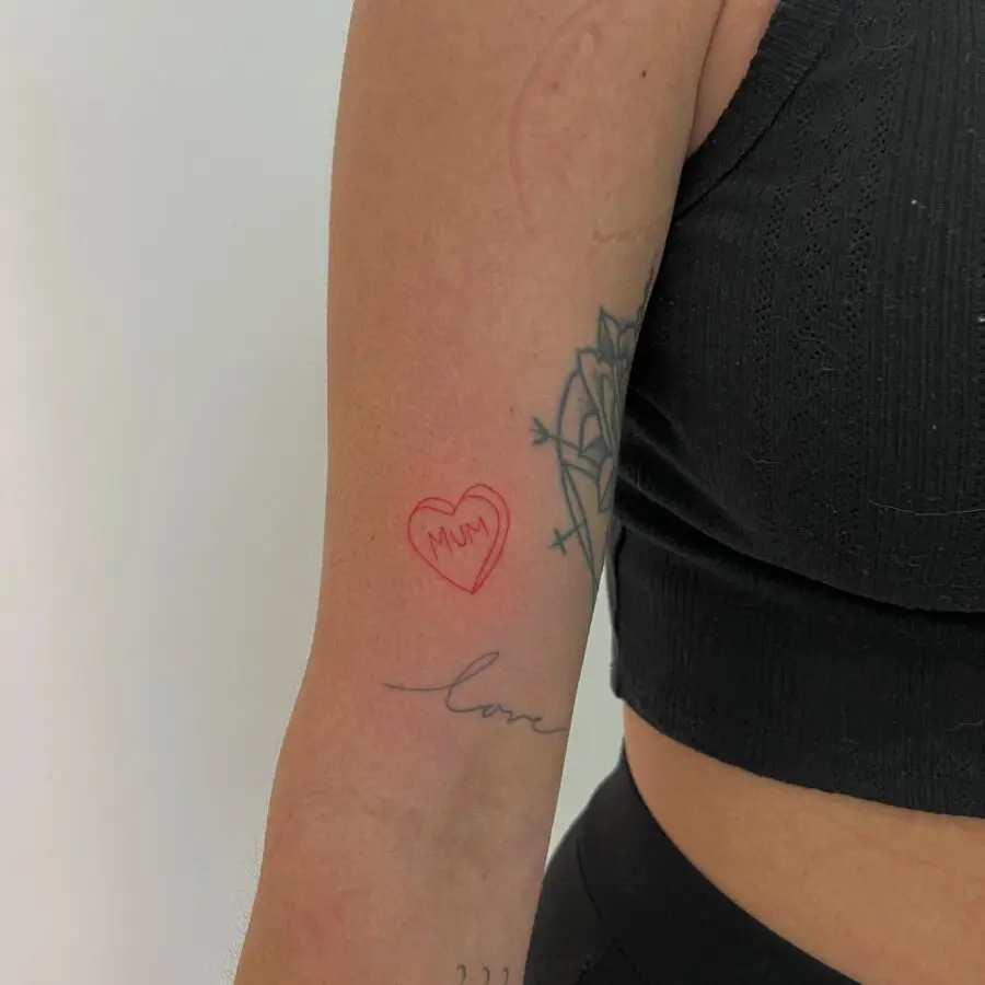Charming red heart tattoo for mom