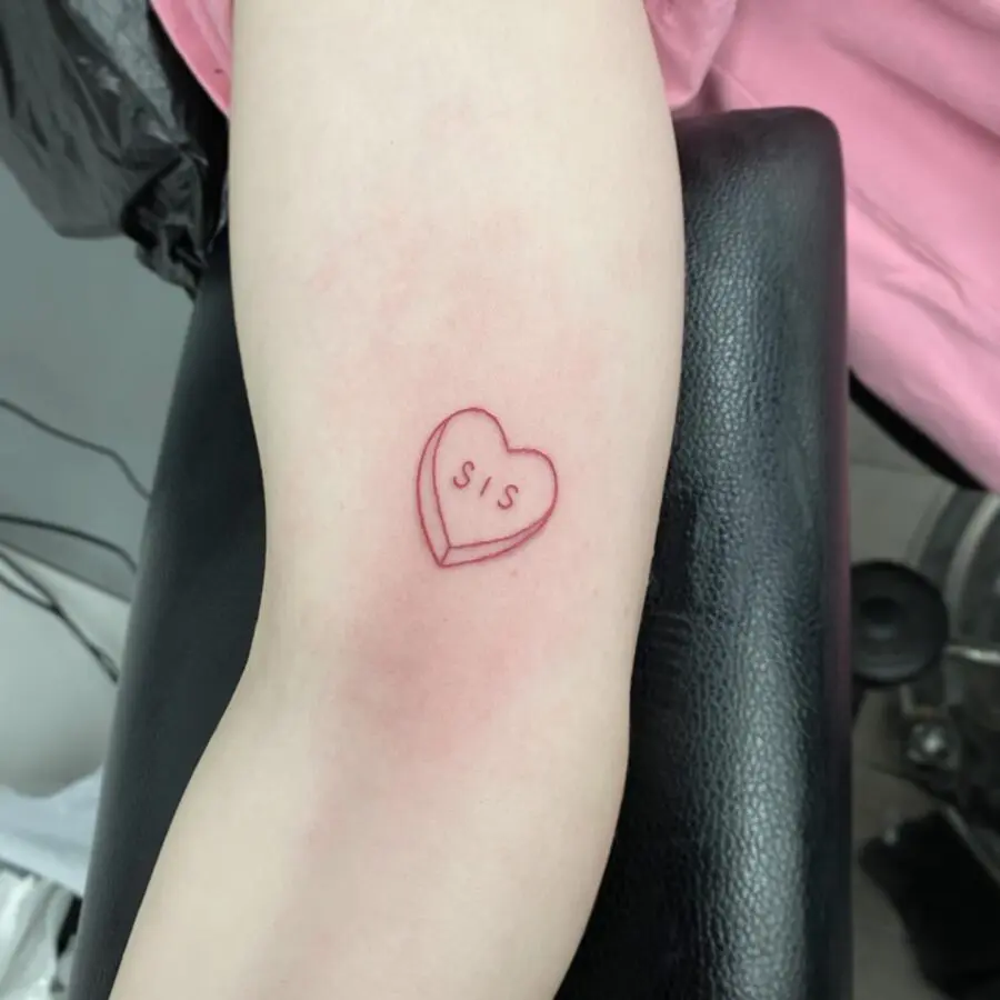 Sweet 'SIS' Candy Heart Tattoo Design