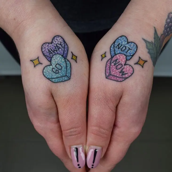 Bright and playful candy heart tattoo designs