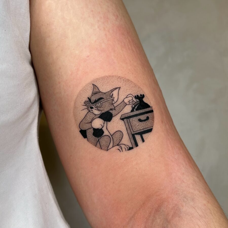 Playful cartoon tattoo inspired by classic characters.