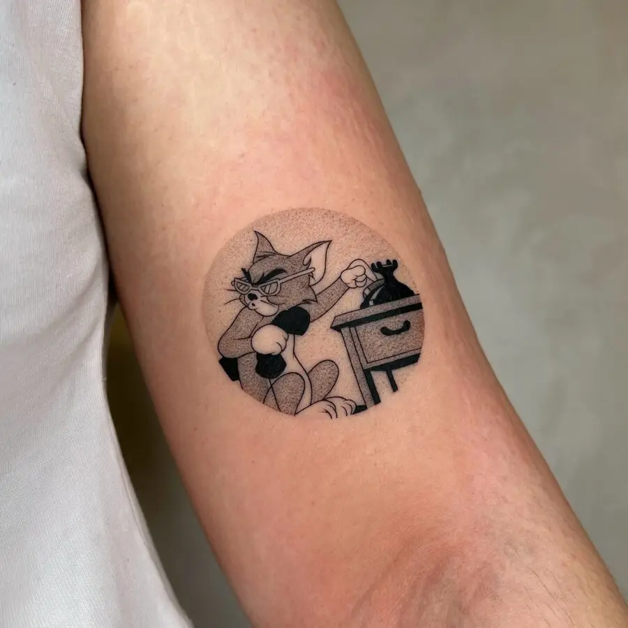 Playful cartoon tattoo inspired by classic characters.