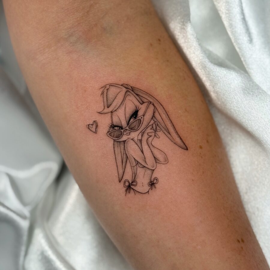 Stylish cartoon bunny character tattoo design