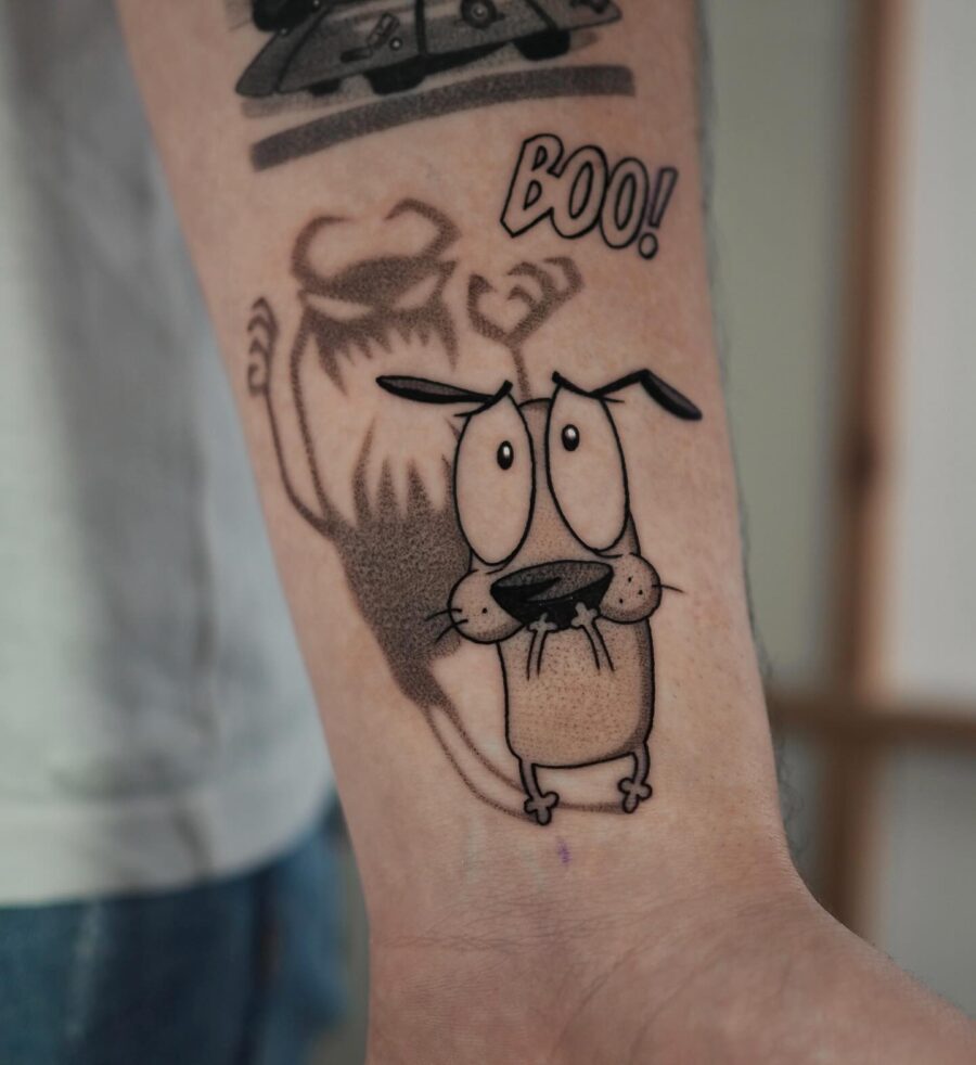 Courage the Cowardly Dog tattoo captures fear perfectly