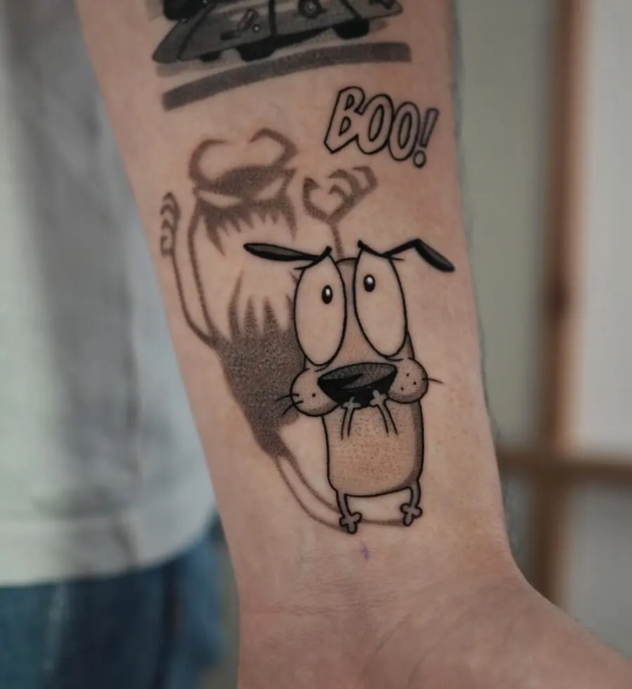 Courage the Cowardly Dog tattoo captures fear perfectly