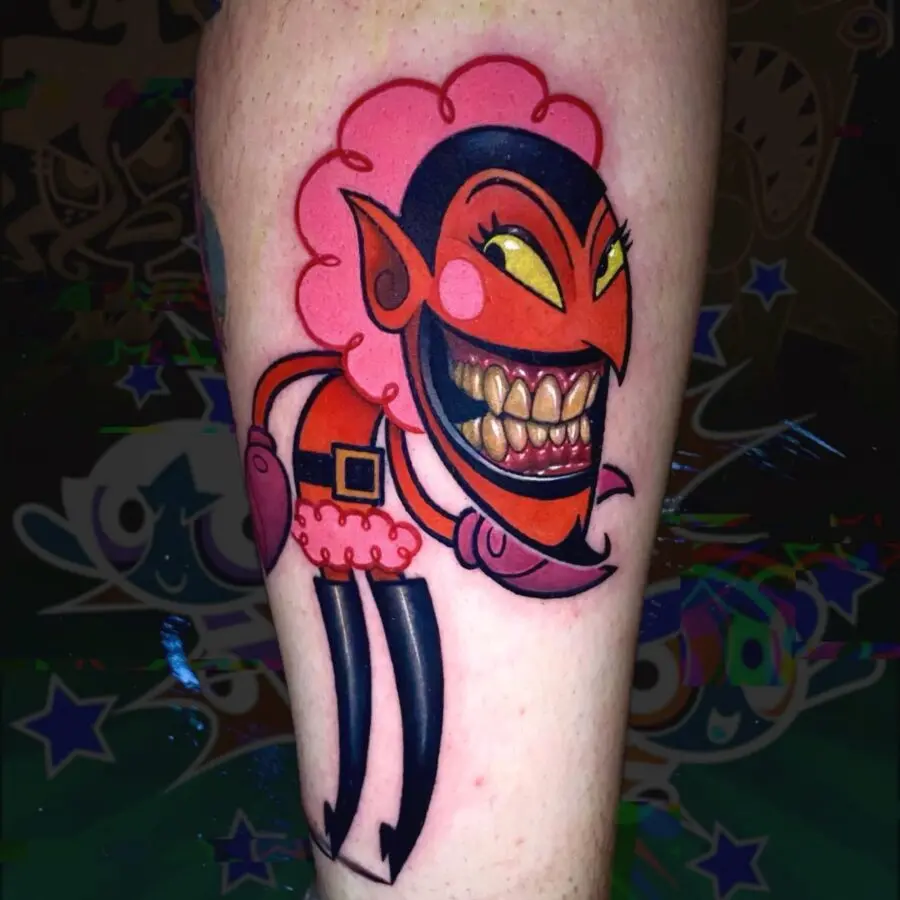 Vibrant cartoon evil character tattoo design