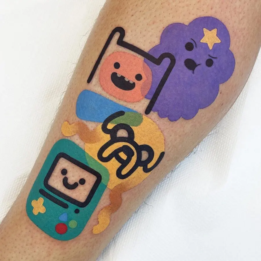 Colorful cartoon tattoos of playful characters