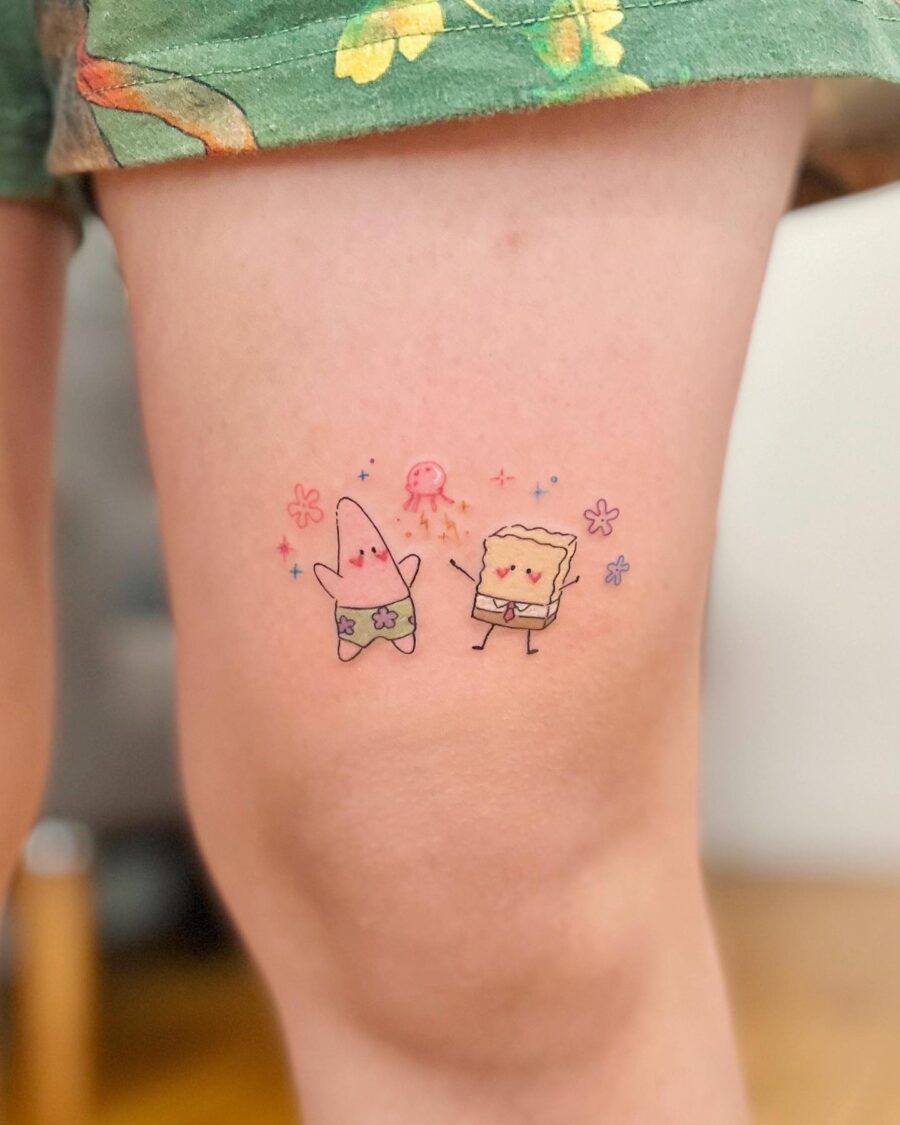 Colorful SpongeBob and Patrick tattoo design