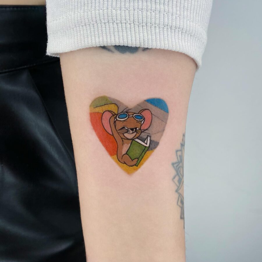 Charming mouse tattoo in a colorful heart design