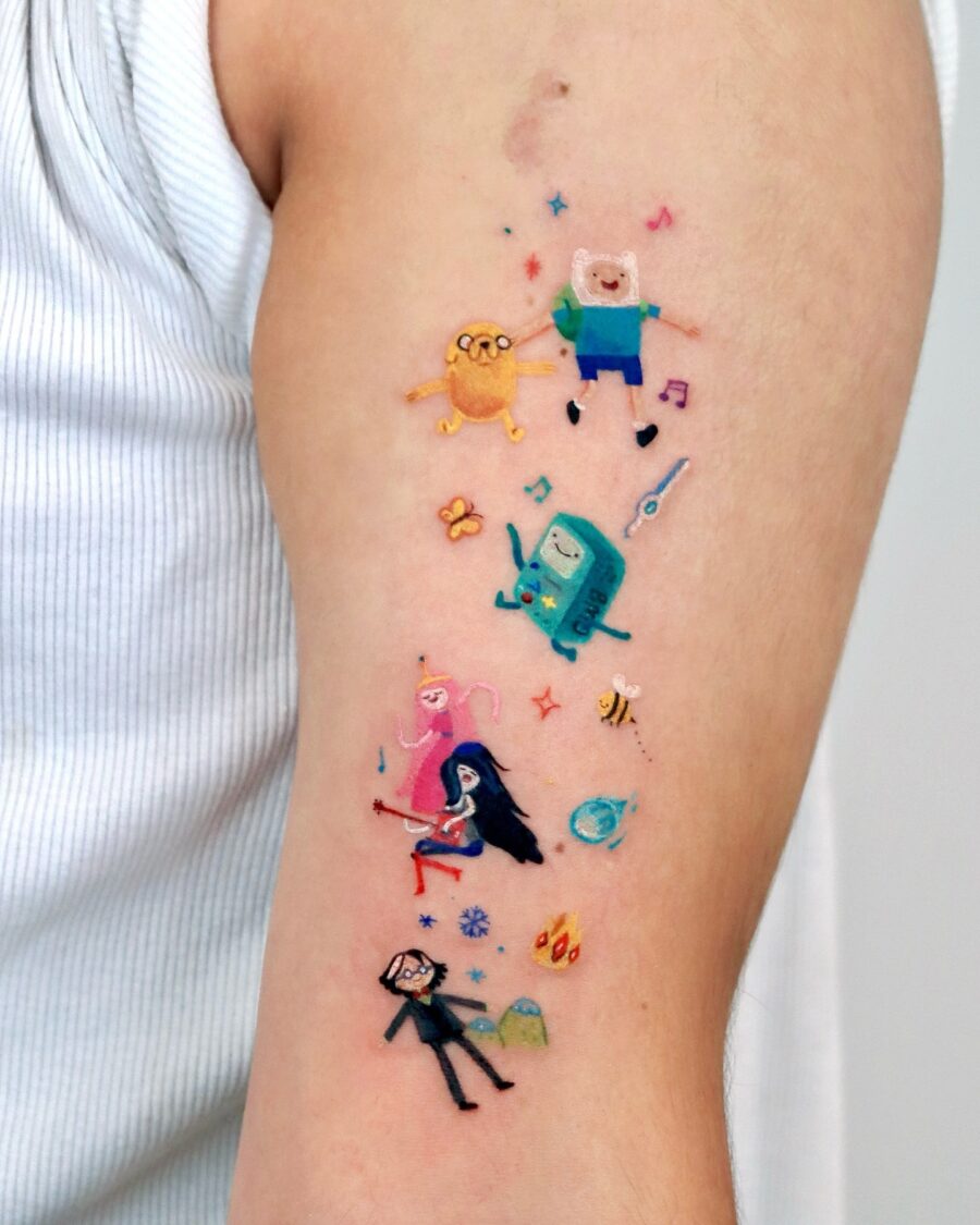Playful Adventure Time Characters Inked on Skin