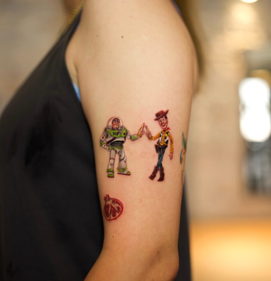 Colorful cartoon tattoos of iconic characters