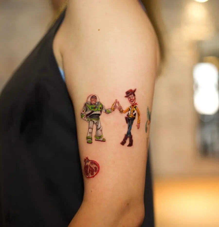 Colorful cartoon tattoos of iconic characters