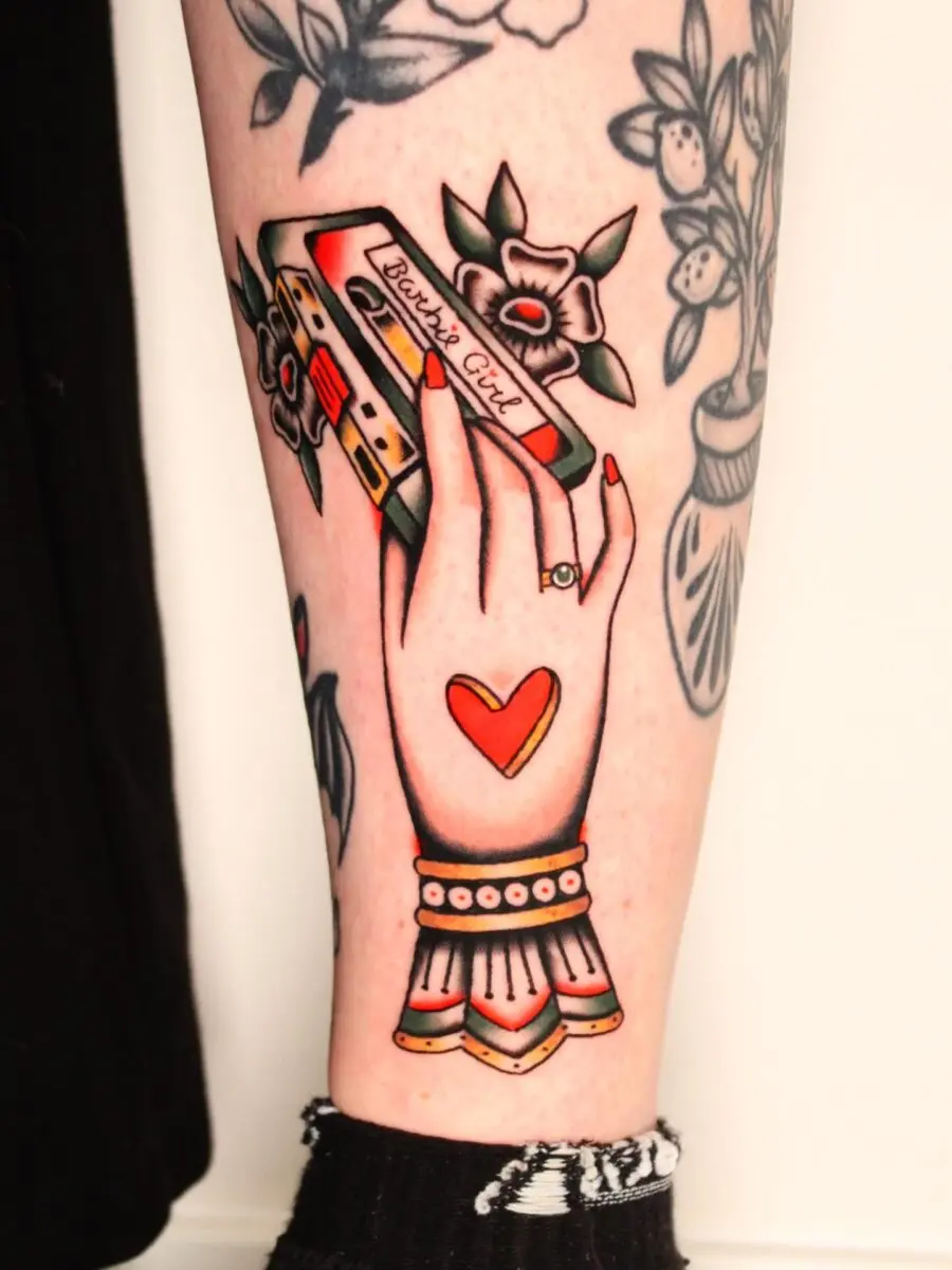 Vintage cassette tape tattoo with a modern twist