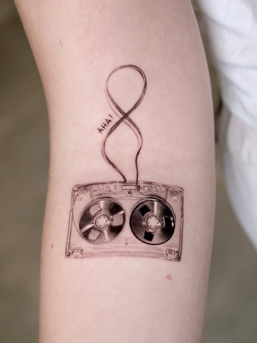Unique cassette tattoo with infinity design