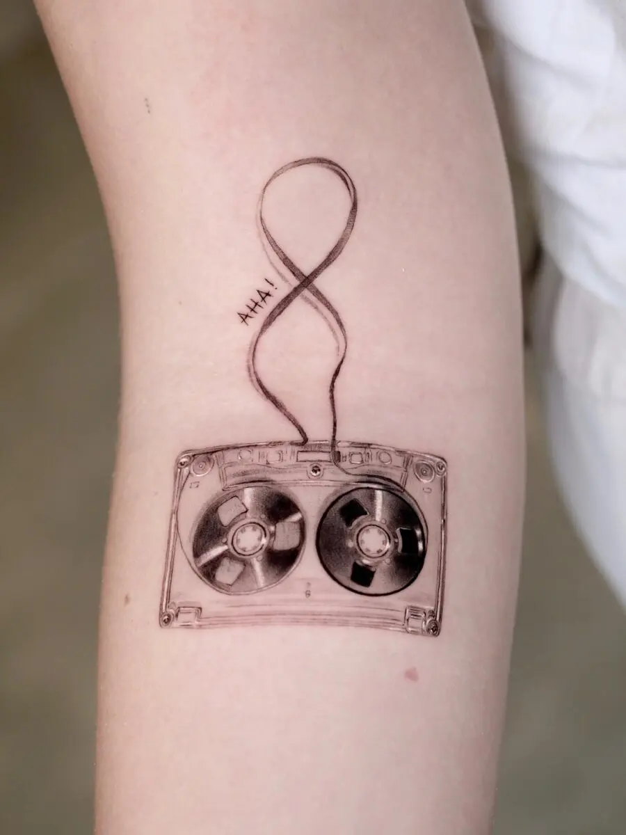 Unique cassette tattoo with infinity design