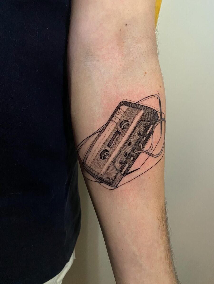 Classic cassette tape tattoo in minimalist style