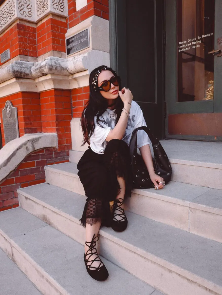 Chic street style featuring ballet flats