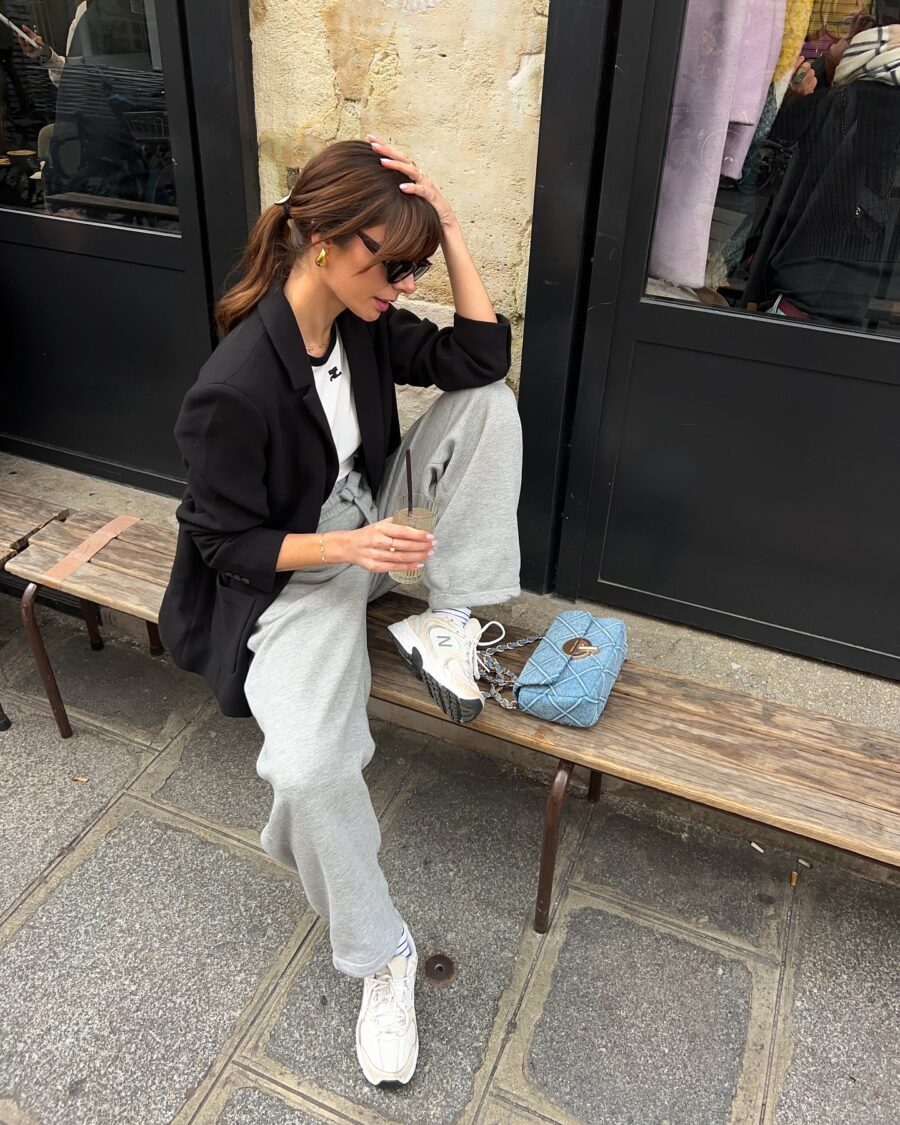 Casual Chic: Grey Pants and Blazer Look