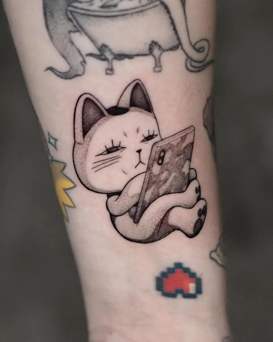 Charming Cat Tattoo with a Playful Vibe